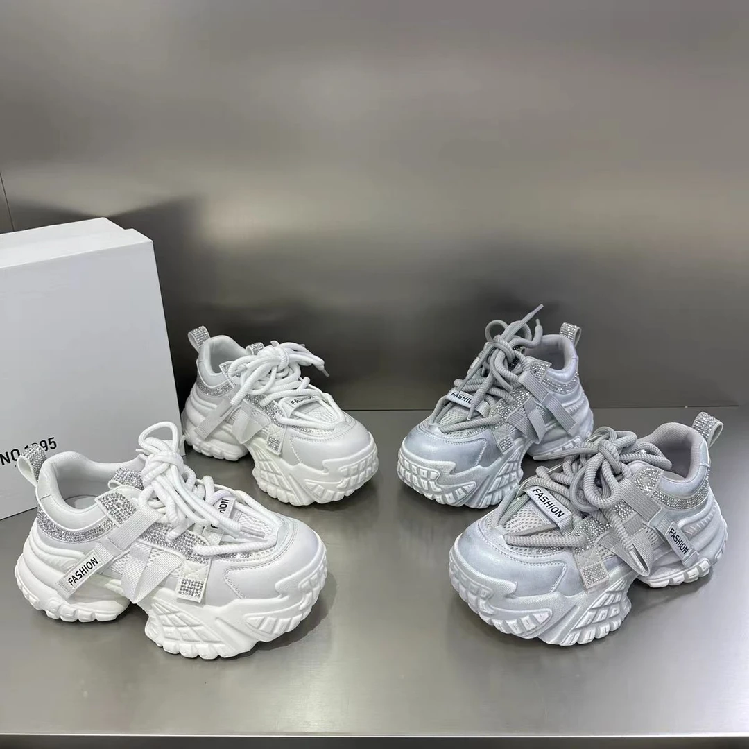 厚底老爹鞋2025新款复古烫钻百搭绑带舒适运动休闲爆款鞋 K66-12