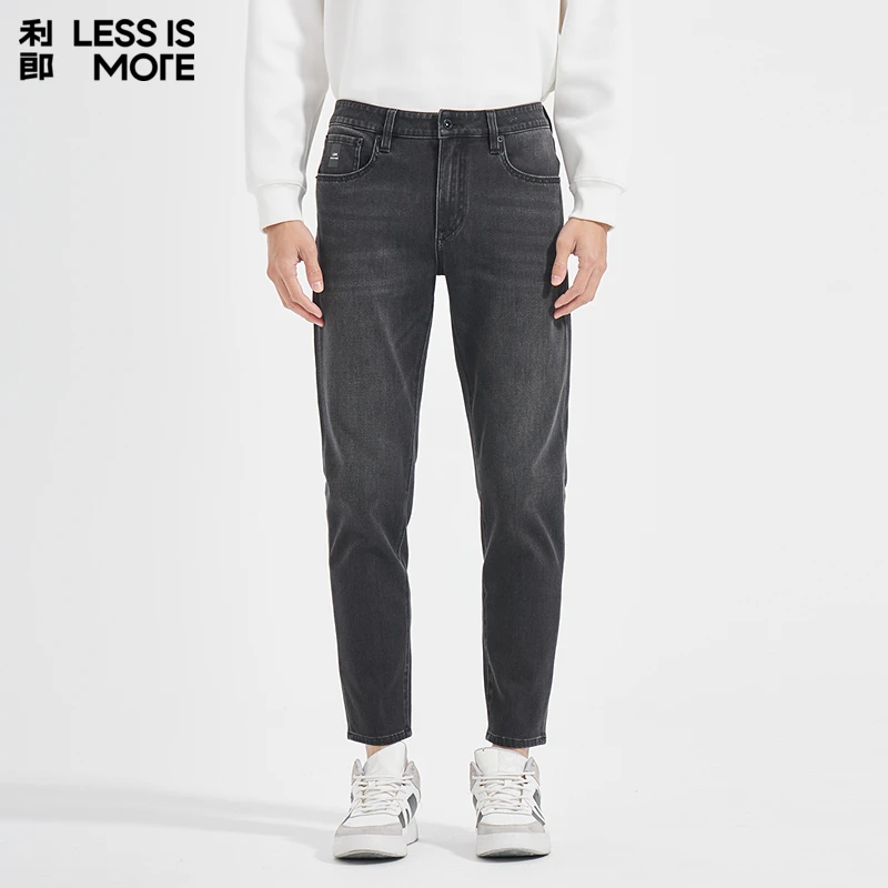 利郎[通勤百搭]锥形九分裤秋高弹牛仔裤男士直筒简约潮流中腰窄脚