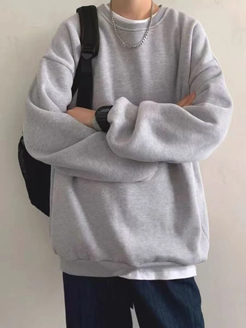 (500-599)秋冬长袖男士卫衣宽松加绒圆领韩版ins