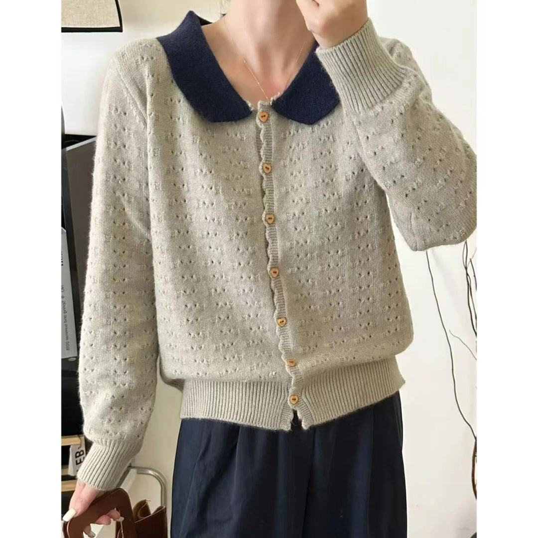 丽丽家~暖阳气质百搭长袖复古宽松翻领开衫