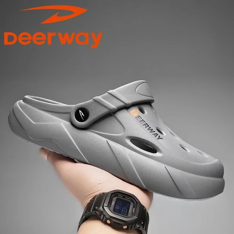 Deerway/德尔惠夏季透气运动纯色包头拖男款防滑防臭外穿男士