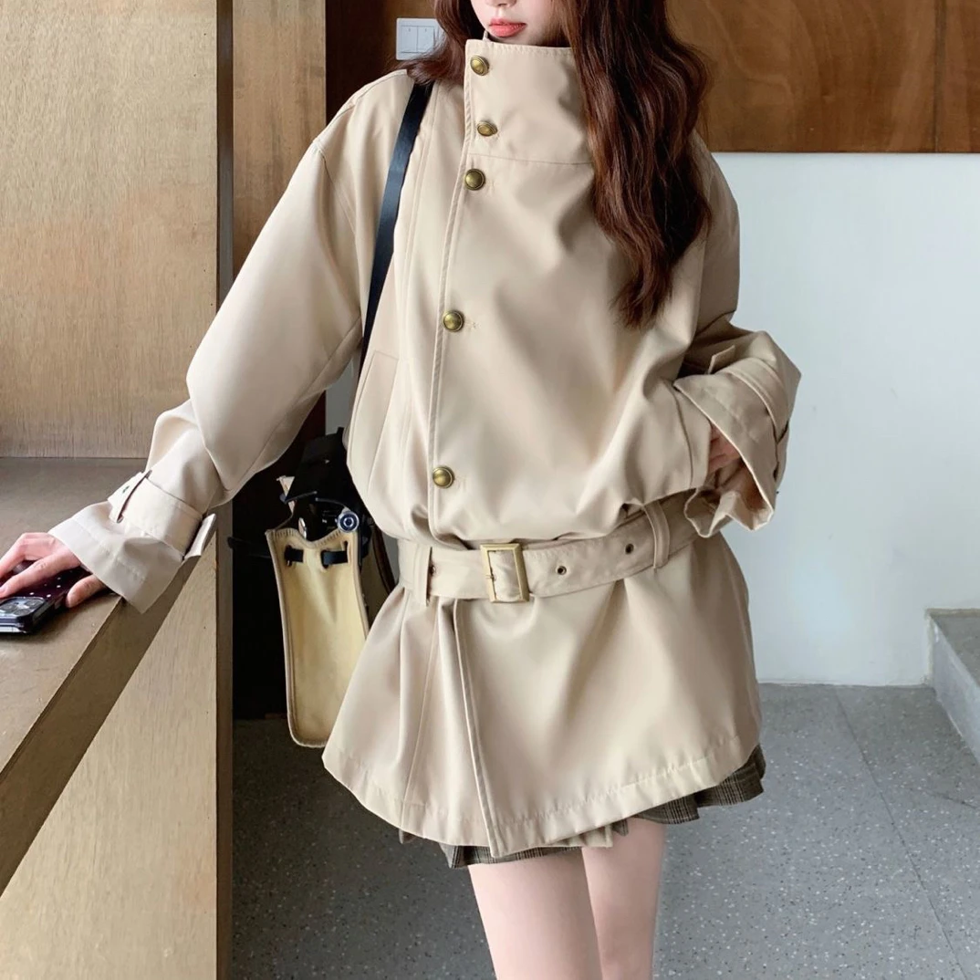 卡其色中长款立领风衣女秋2025新款小个子巨好看高级感英伦风外套