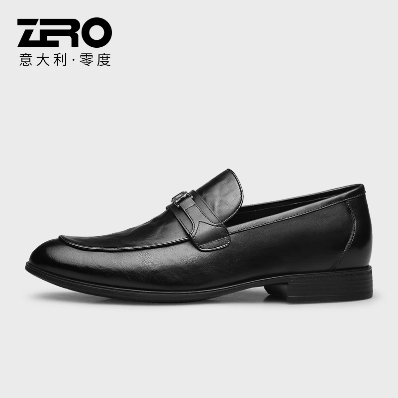 零度头层牛皮商务正装黑色皮鞋男2025年秋季新款耐磨一脚蹬乐福鞋