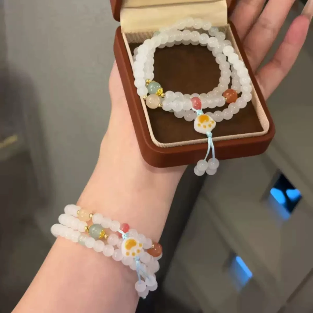 非金属玻璃手链 三圈手链手饰可爱猫爪手链女生手串简约闺蜜手链