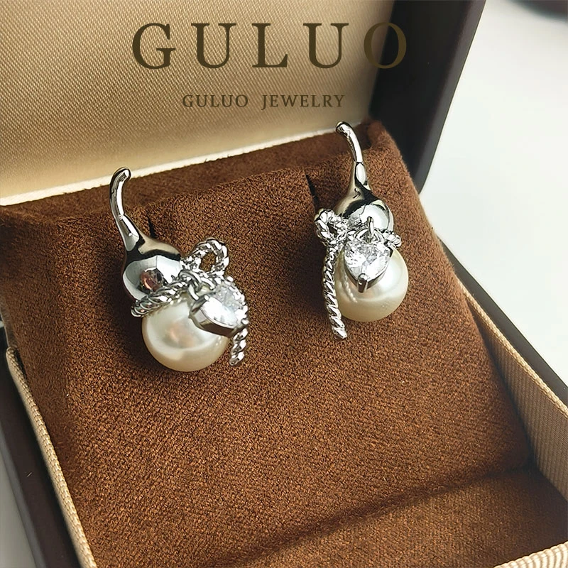 合金耳饰 GULUO珠珠银色葫芦耳钉设计感小众轻奢百搭不撞款耳饰品