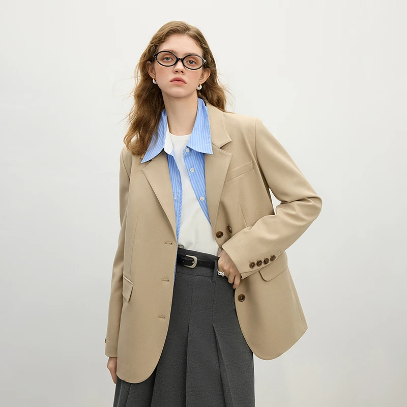 范思蓝恩黑色西装外套春新款韩系气质休闲宽松通勤西服25FS11071