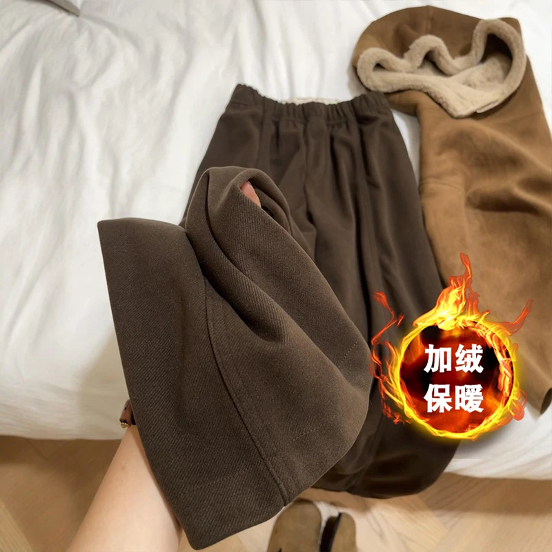 美拉德棕色毛呢阔腿裤子加厚女款秋冬新款休闲卫裤今年流行梧桐裤