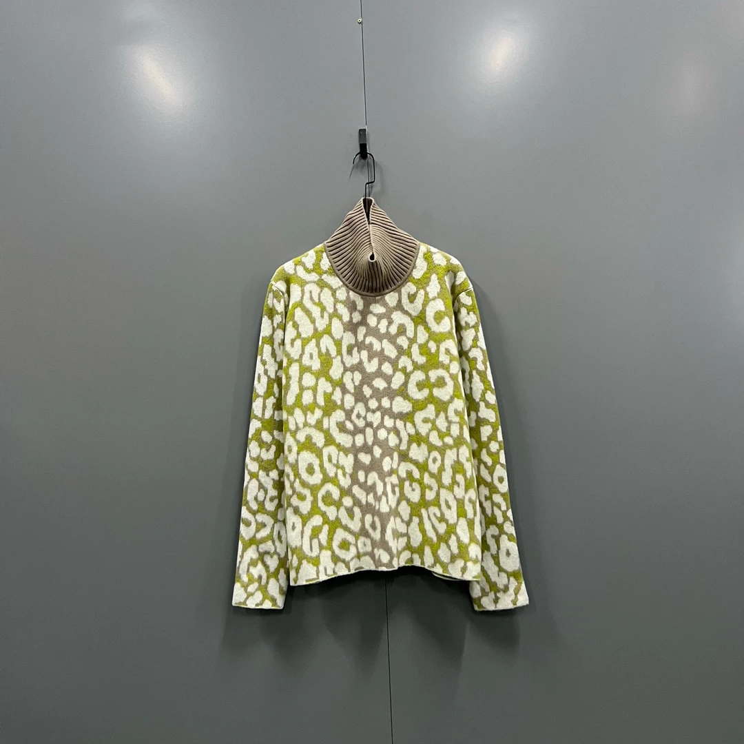 未使用 DIOR/迪奥 yyy 豹纹提花高领毛衣 XL码 012991