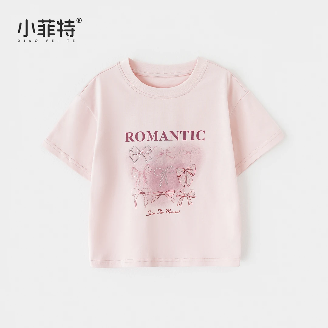 小菲特夏季新款女童时尚蝴蝶结纯棉短袖t恤女宝洋气上衣BGYX50885