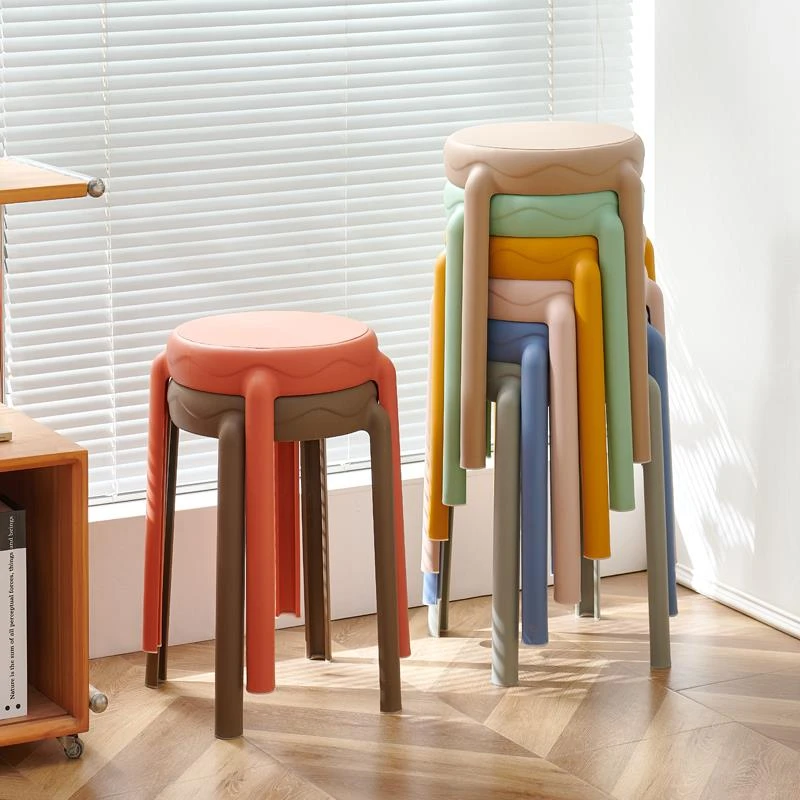 塑料凳子加厚家用可叠放风车高板凳圆胶凳简约餐厅备用餐桌高椅子
