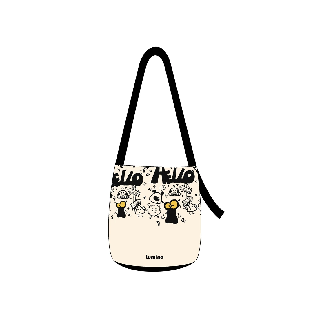 艺术鸭原创黑白搞怪涂鸦百搭飘带多用水桶单肩斜跨手提小众通勤包