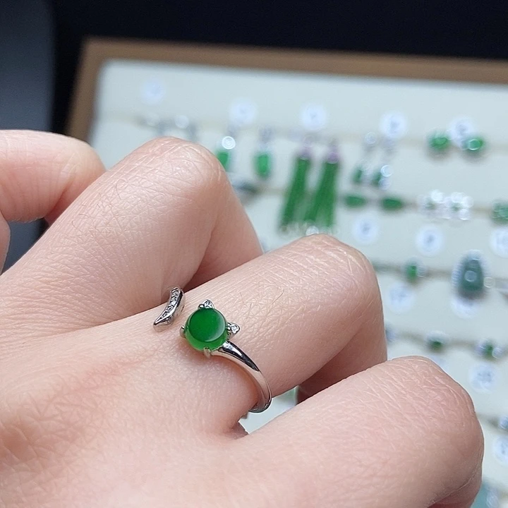 翡翠银S925镶嵌戒指天然