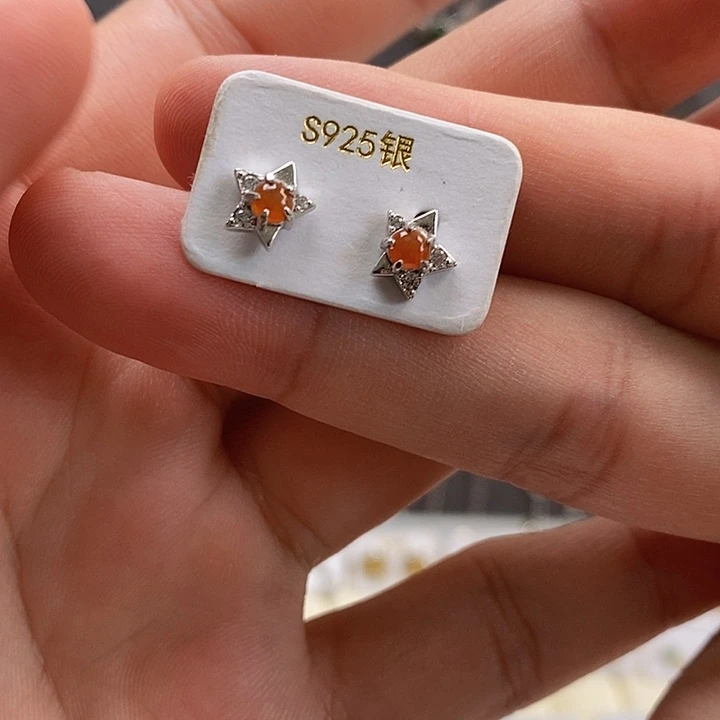 灵***渊翡翠银S925镶嵌耳饰0155