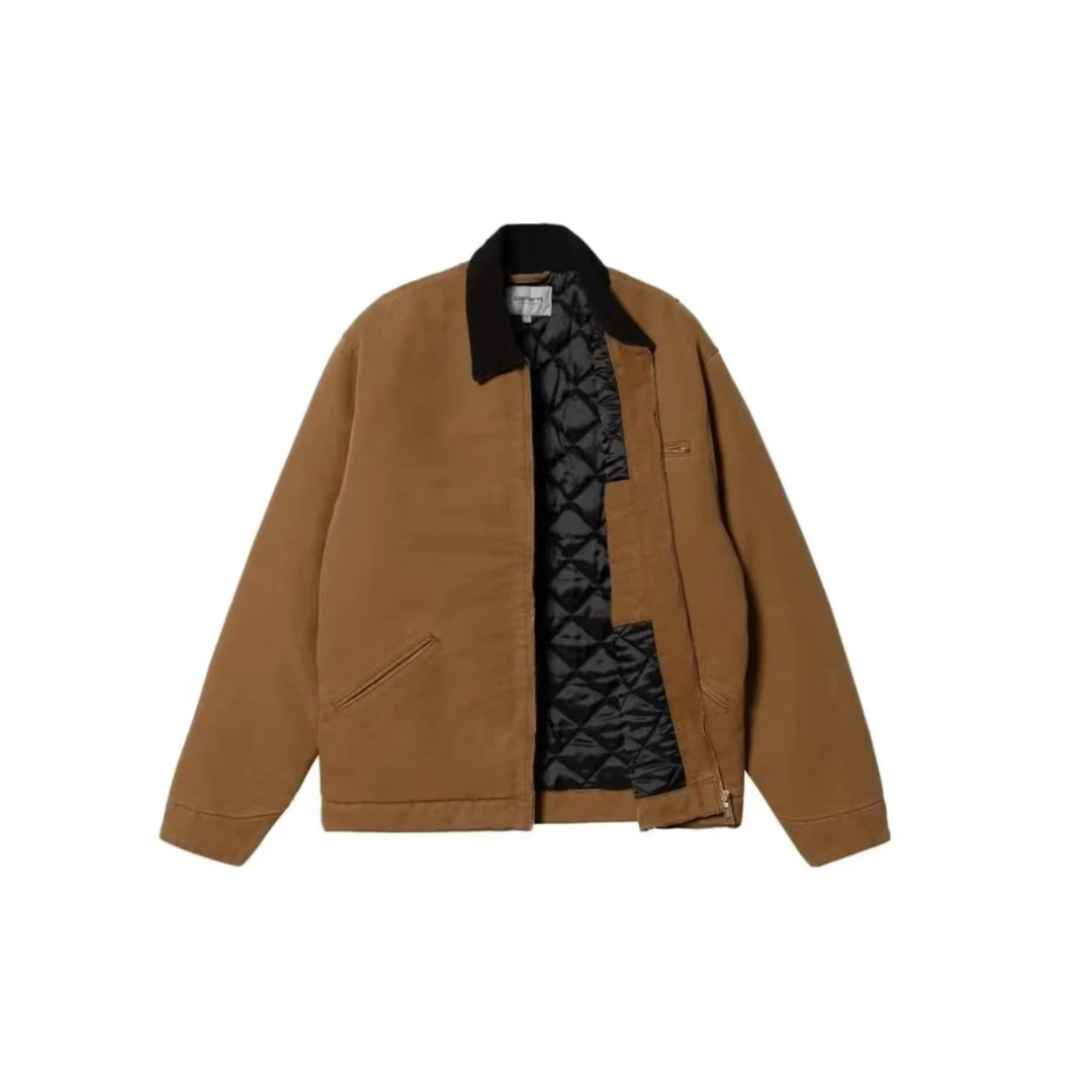 J01秋冬夹棉纯色美式复古底特律帆布夹克工装外套