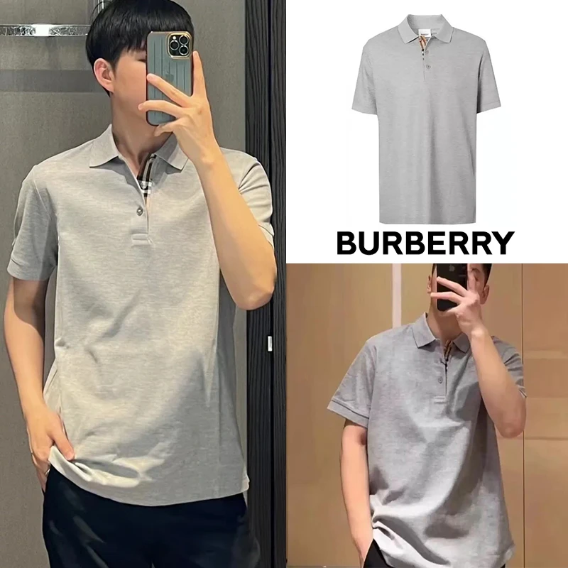 Burberry/博柏利 灰色棉质纯色单排扣短袖Polo衫 80844011