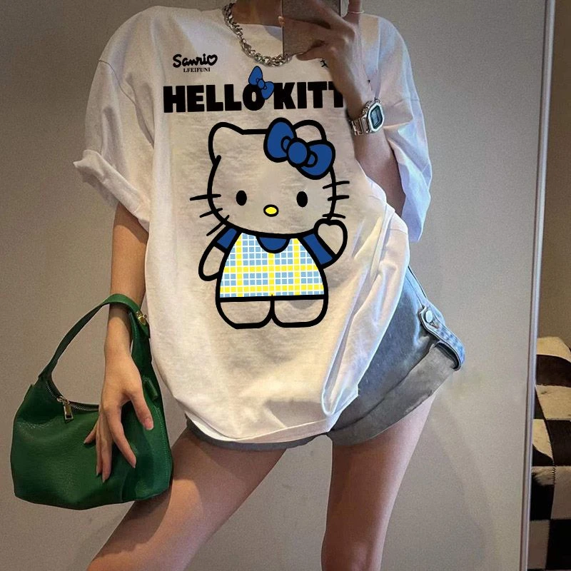 240克纯棉KT卡通印花潮牌百搭t恤圆领上衣洋气女装夏季韩版休闲t