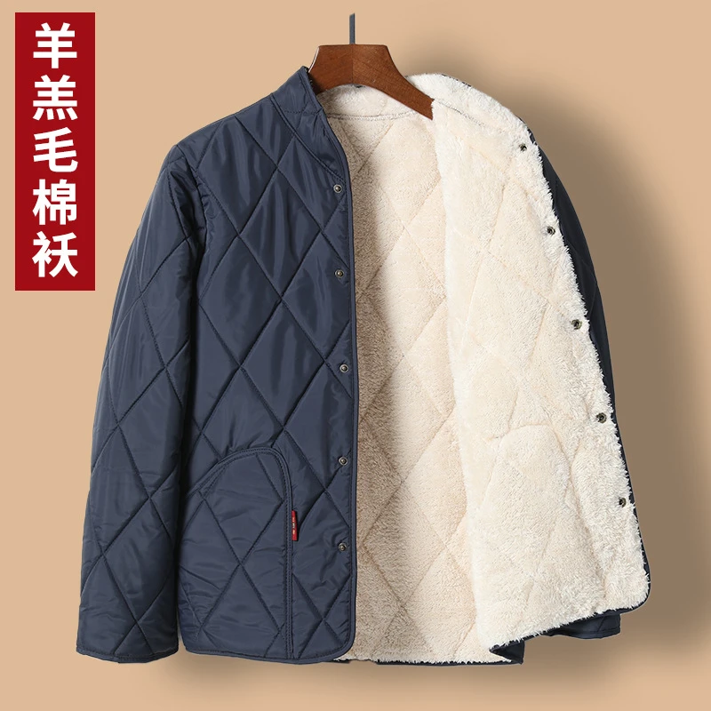 老年人棉袄加绒加厚爸爸装棉衣爷爷羊羔绒保暖棉服居家宽松小棉袄