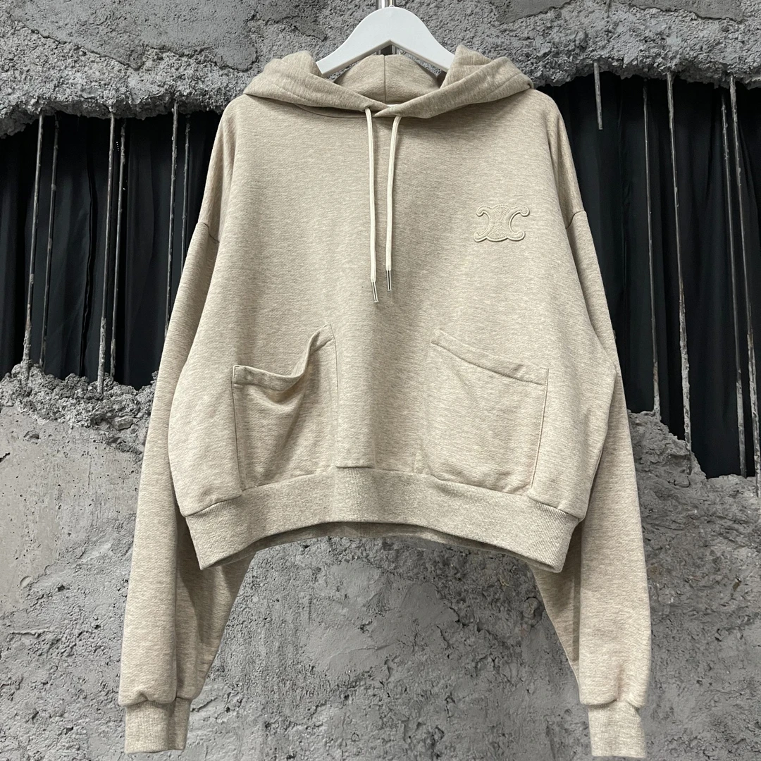 99新 Celine/思琳 燕麦色凯旋门卫衣帽衫/L码/99新 GJ9900