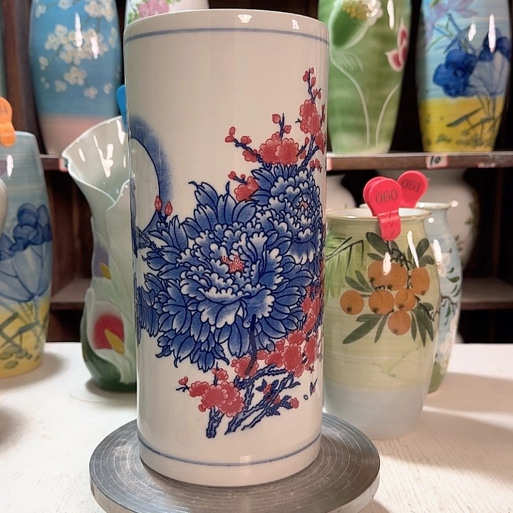 直筒青花红牡丹新款新款陶瓷陶瓷