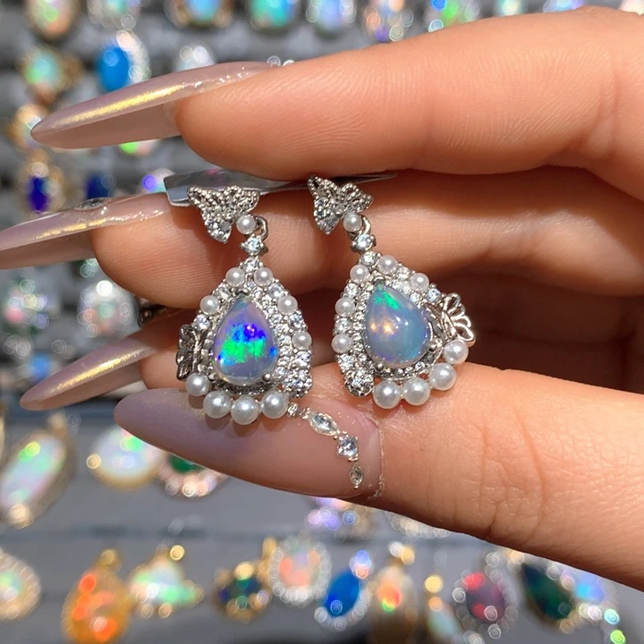 欧泊欧泊耳钉t银S925镶嵌