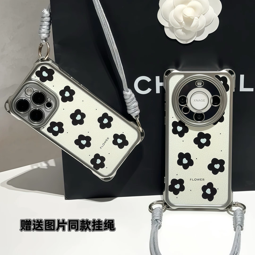爱心山茶花挂绳适用iPhone苹果16手机壳华为p70vivoppo小米15套14
