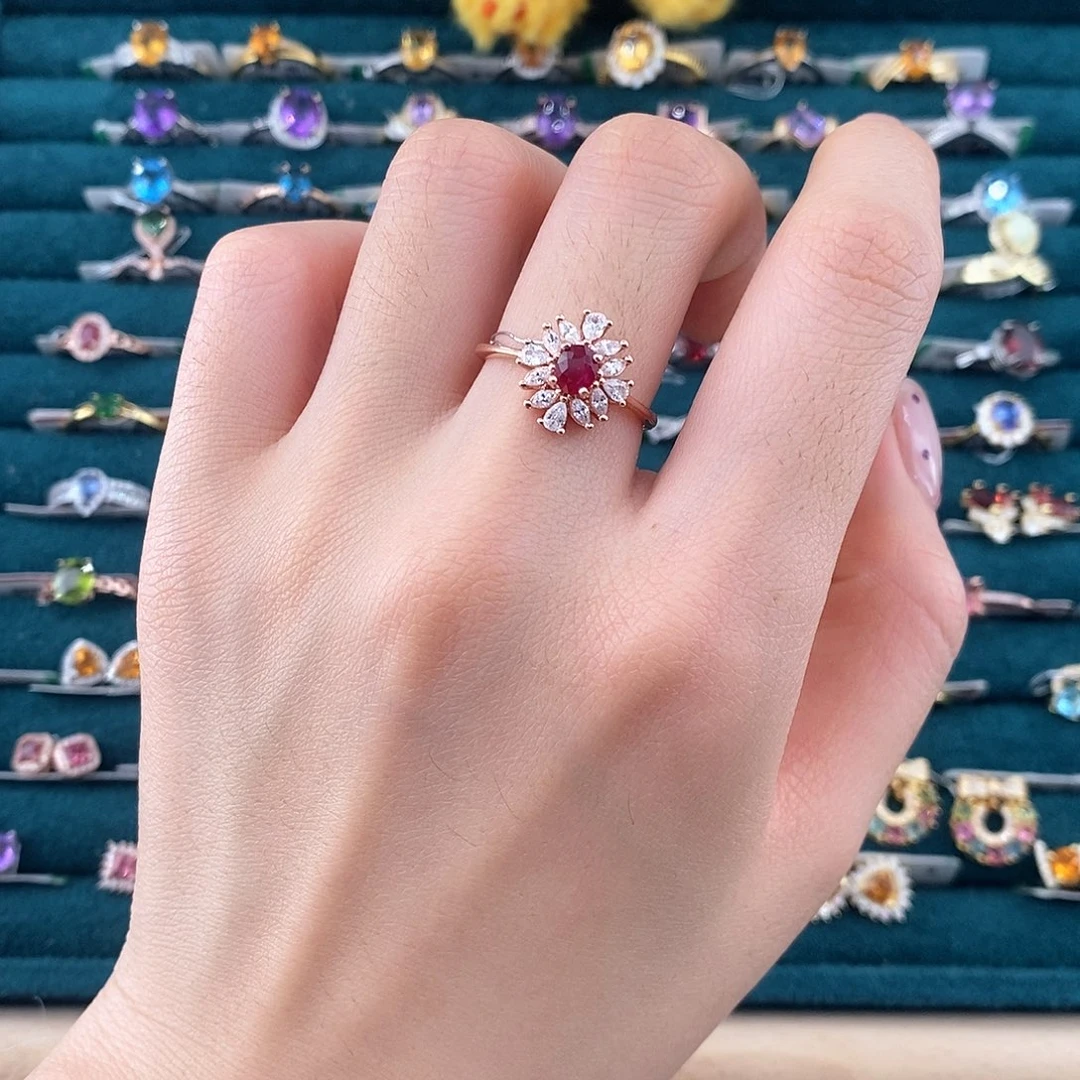 银S925镶嵌戒指红宝石戒指