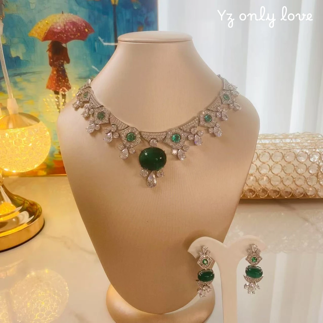 铜合金锆石项链  D018《尚绿之境》欧美奢华时尚百搭套装