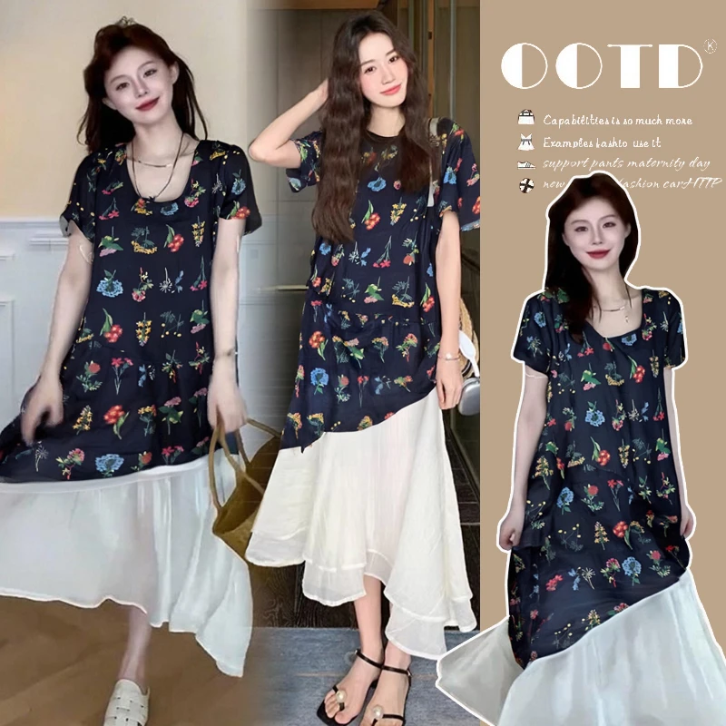 【Liner】孕妇装时尚洋气2025夏季孕妇时尚A版宽松拚接短袖连衣裙