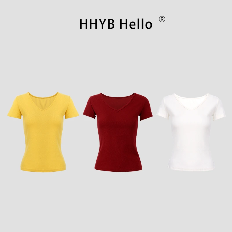 HHYB HelloV领雪花纹理短袖T恤2025夏季新款时尚百搭上衣女250334