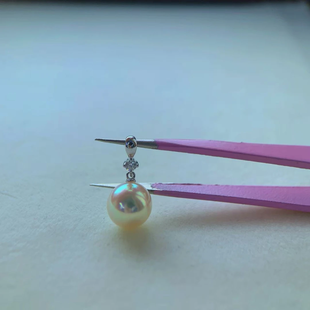 【岛主珍珠】海水akoya珍珠8-9mm18K白金钻石M家设计款吊坠赠银链