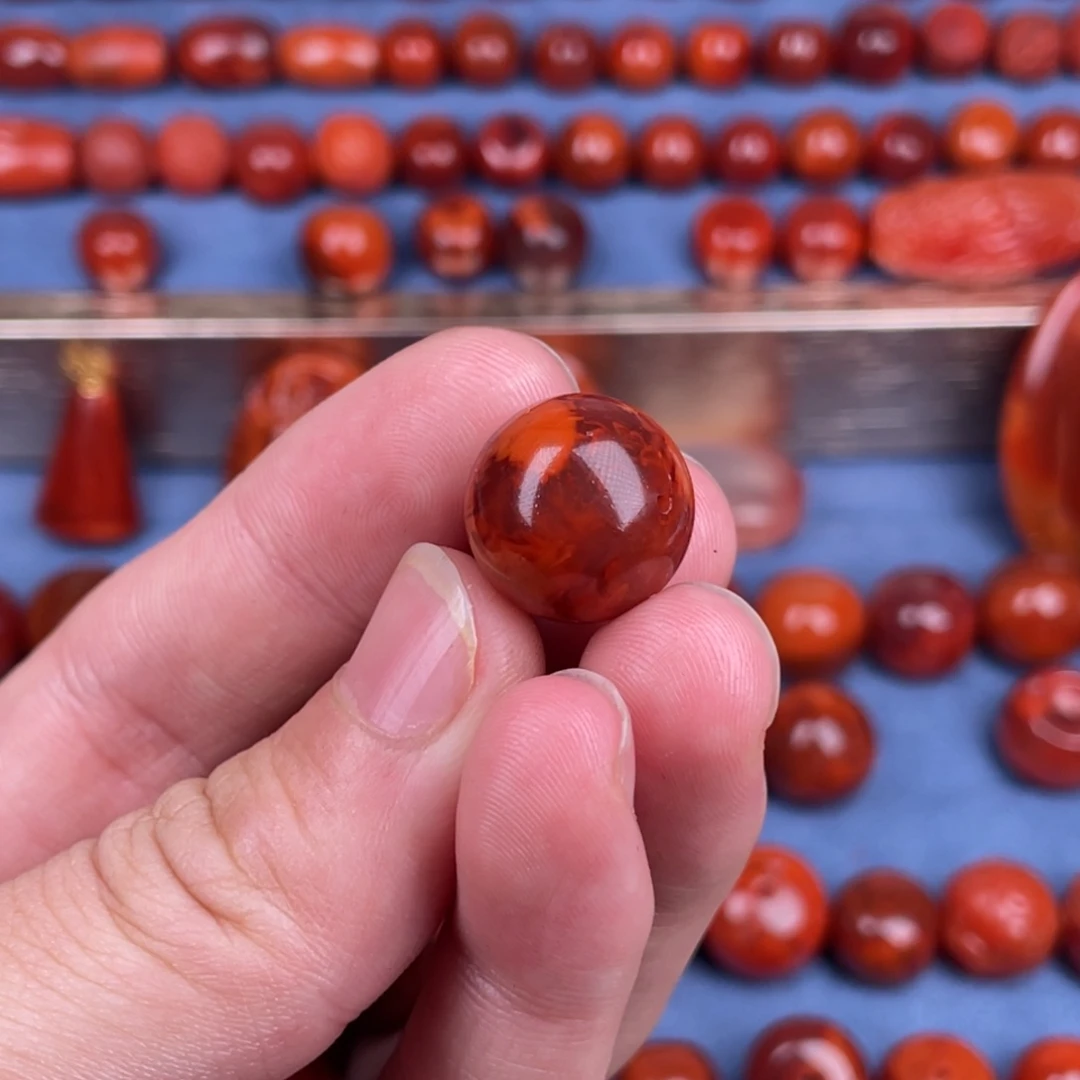 差***点南红玛瑙未镶嵌其他14.8mm瓦西玫红火焰纹单珠