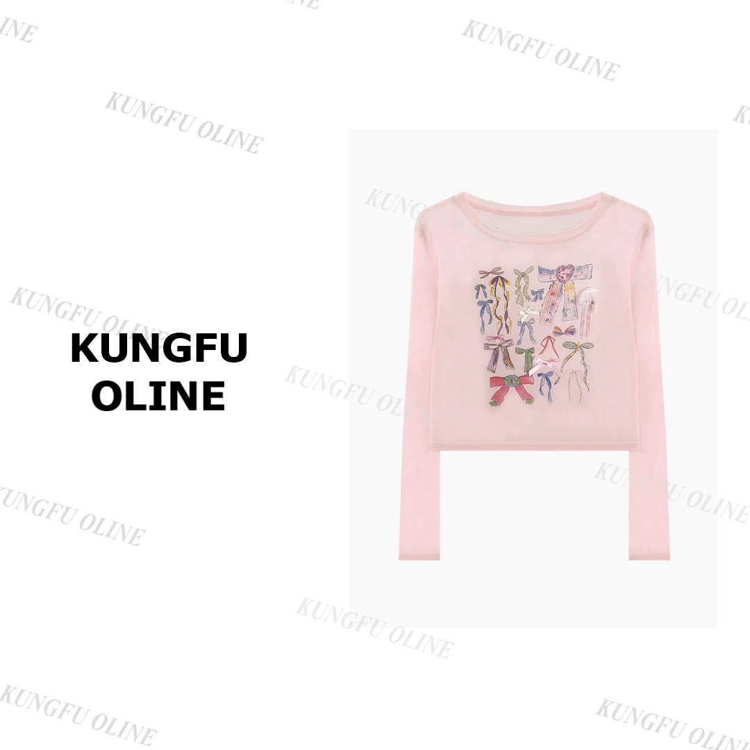 【蝴蝶结防晒】CT1588夏季印花设计师小众时尚短款薄款上衣百搭长袖