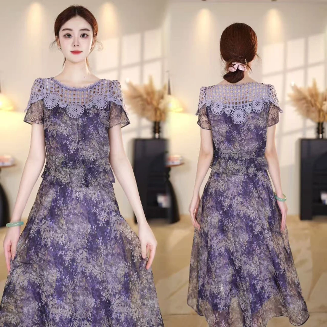 2025夏季新款气质时尚高级感显瘦镂空设计假两件连衣裙