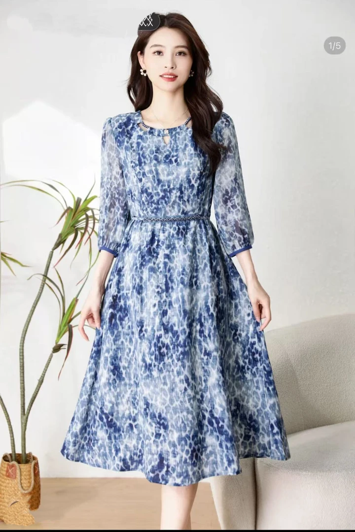 青瓷映月气质修身时尚休闲夏季高端大码妈妈装连衣裙