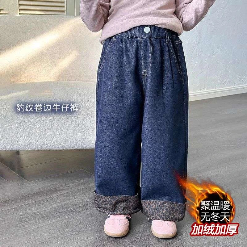 女童加绒牛仔裤2024冬季新款儿童宝宝裤宝宝三层加厚灯笼牛仔裤