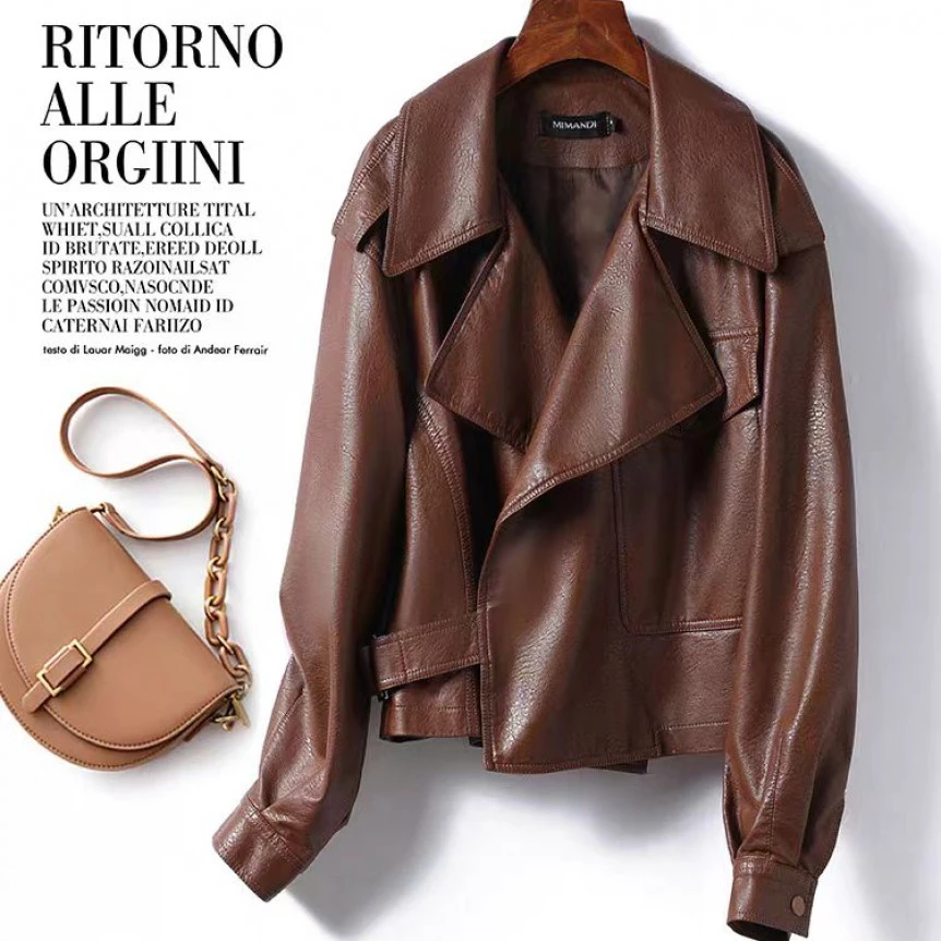 海宁真皮皮衣外套女2025春秋新款流浪丹宁宽松休闲机车时尚皮夹克