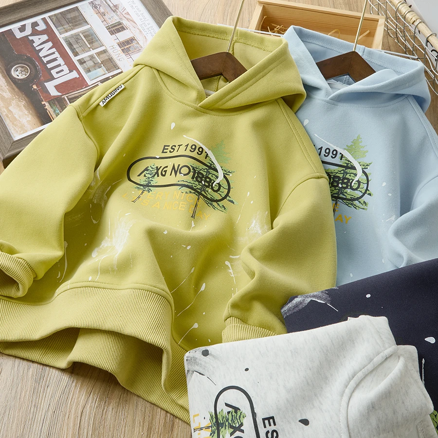 儿童连帽卫衣2025春季新款中大童时尚字母印花百搭上衣25115