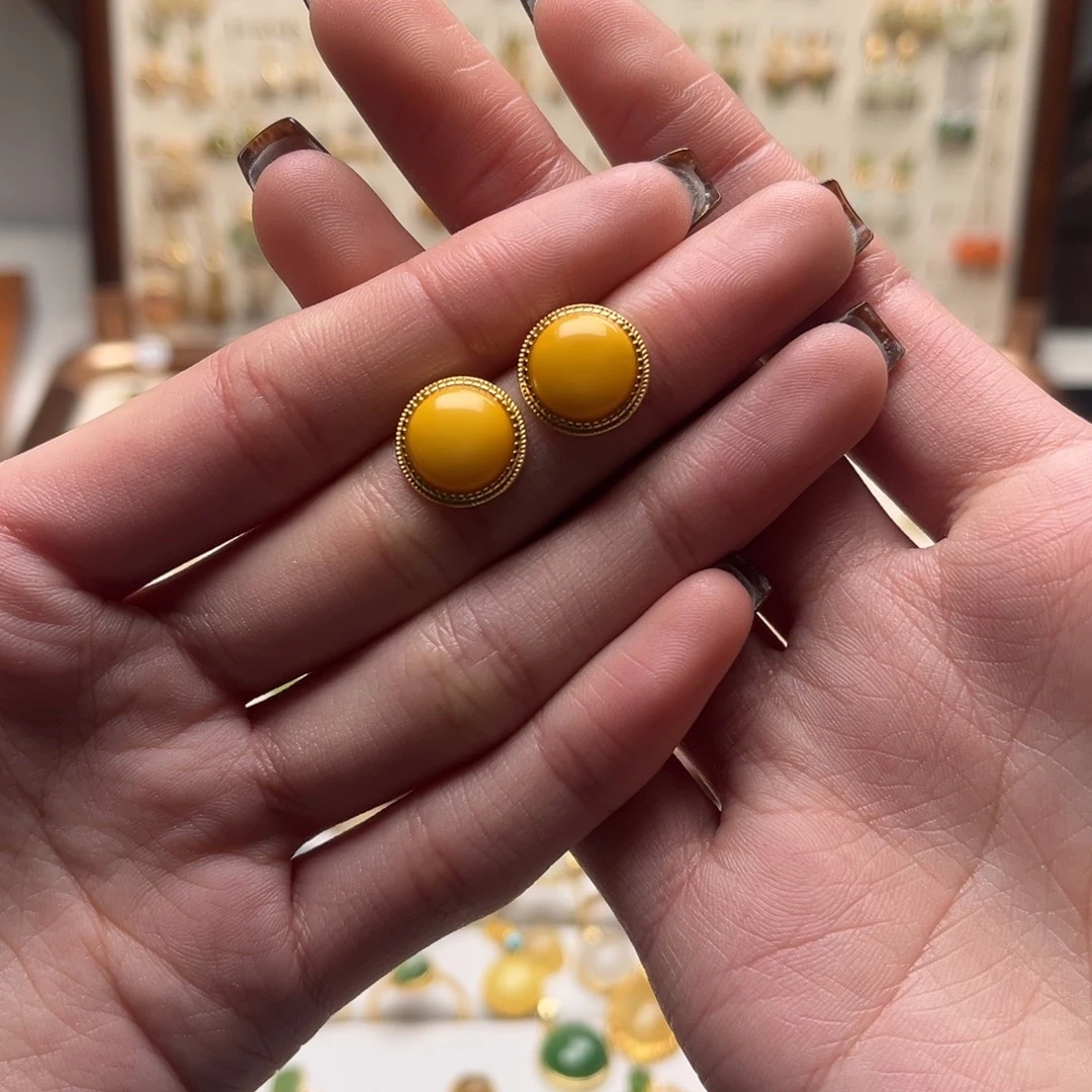 和田玉银S925镀金镶嵌耳坠