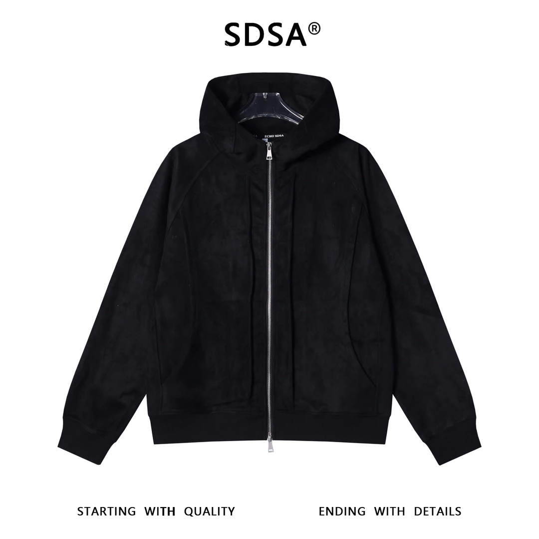 SDSA男士秋冬新款痞帅男装个性纯色拉链立领连帽卫衣百搭潮流外套
