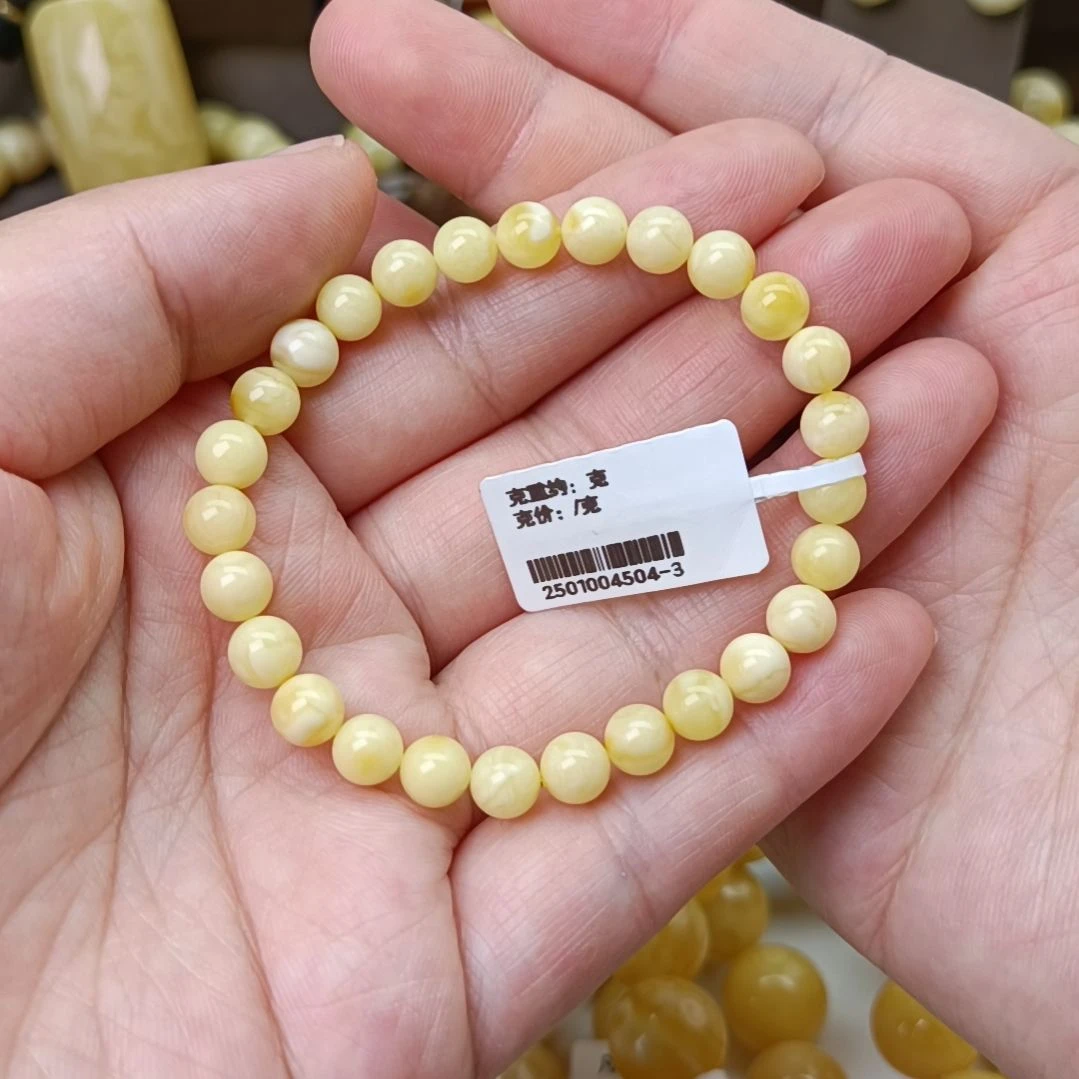 未镶嵌蜜蜡手链6圆珠浓蜡手围14.5