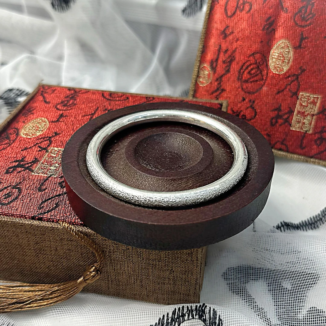 足银手镯 S119 磨砂闭口素圈手镯经典百搭手工时尚复古