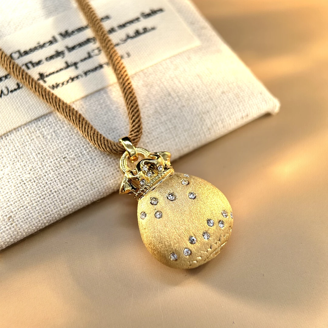 非金属布艺项链 0357 设计师款金色福袋项链