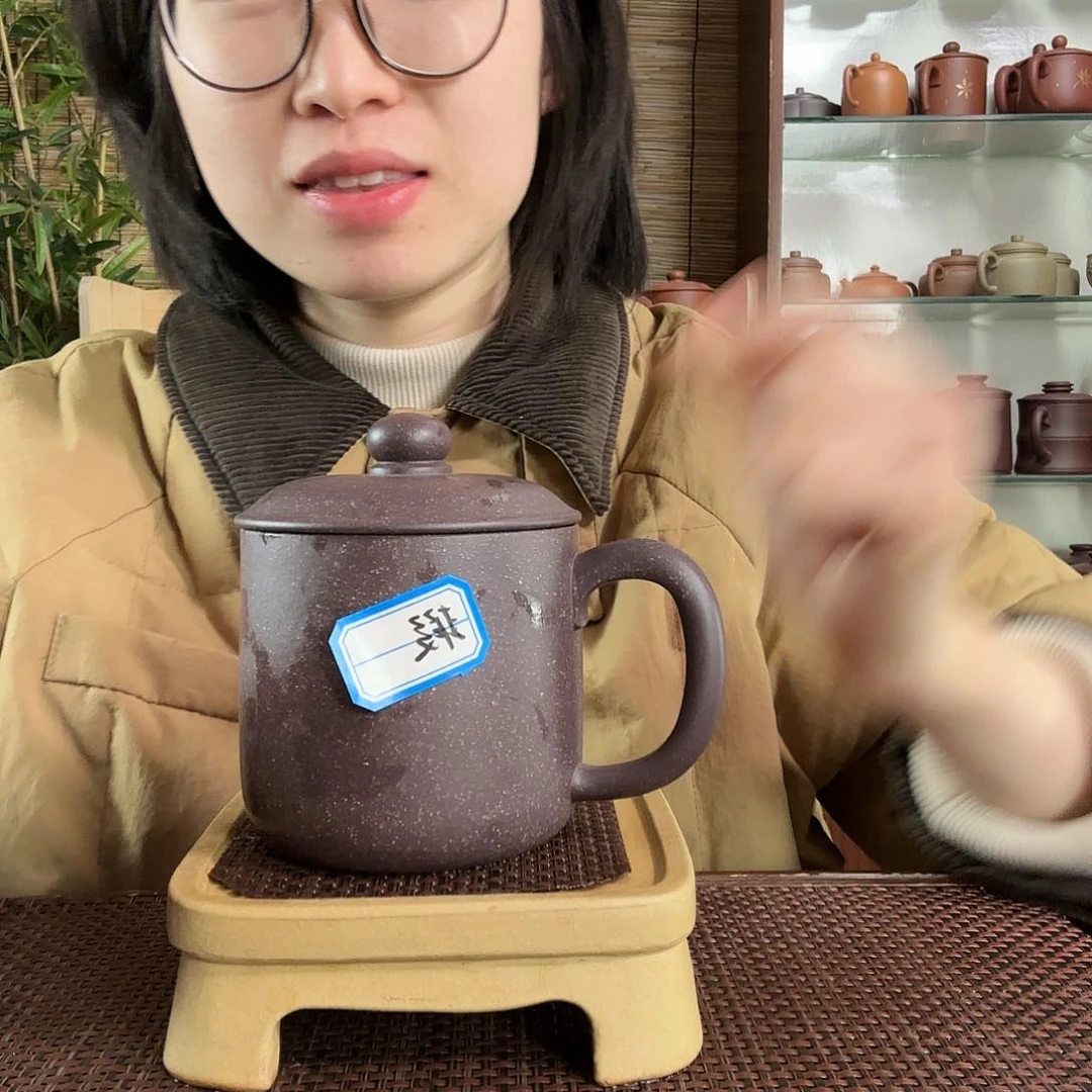 紫砂茶杯原矿老紫泥墩墩办公杯500CC左右微瑕