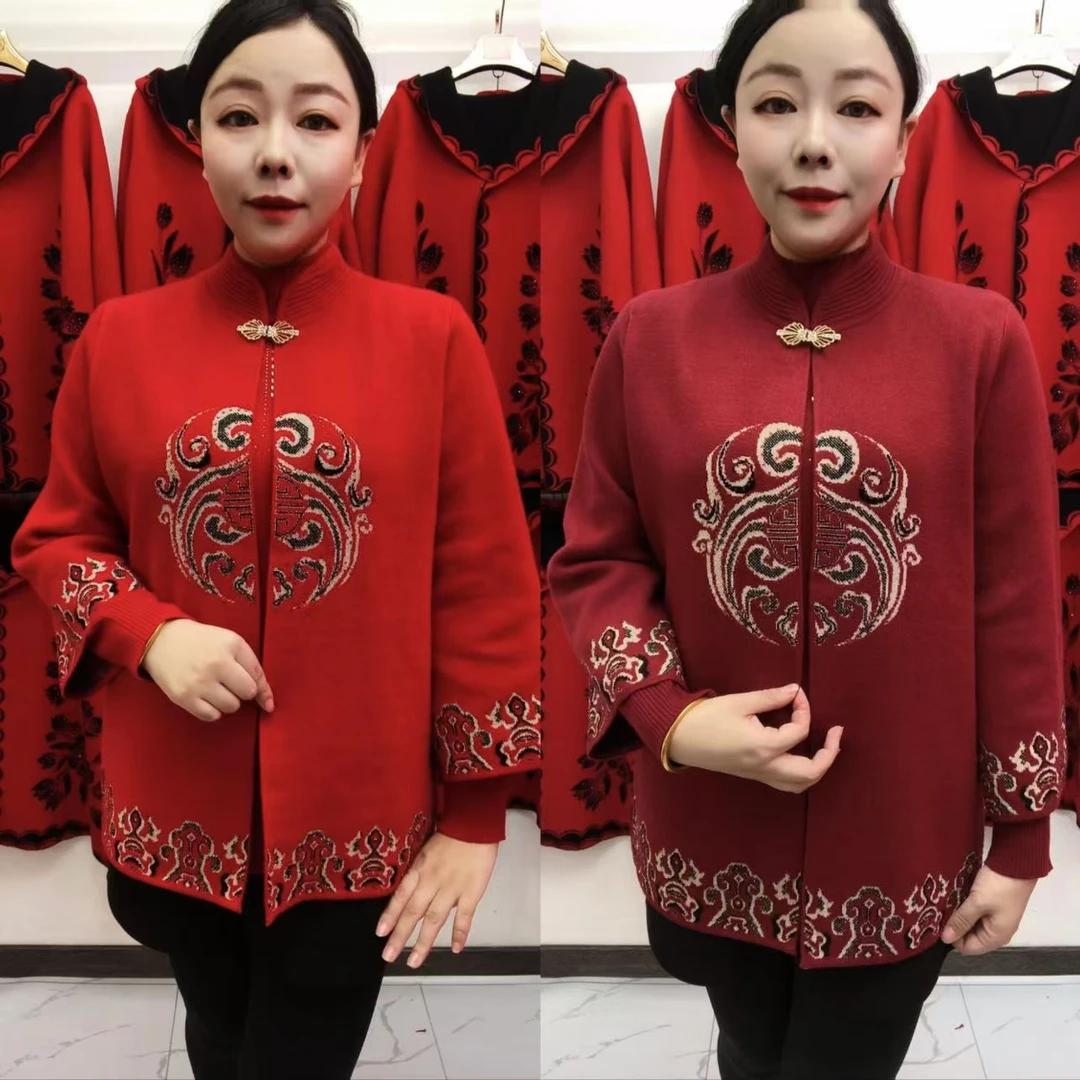 新款妈妈秋冬新年04款唐装套装中老年女装冬季保暖两件套