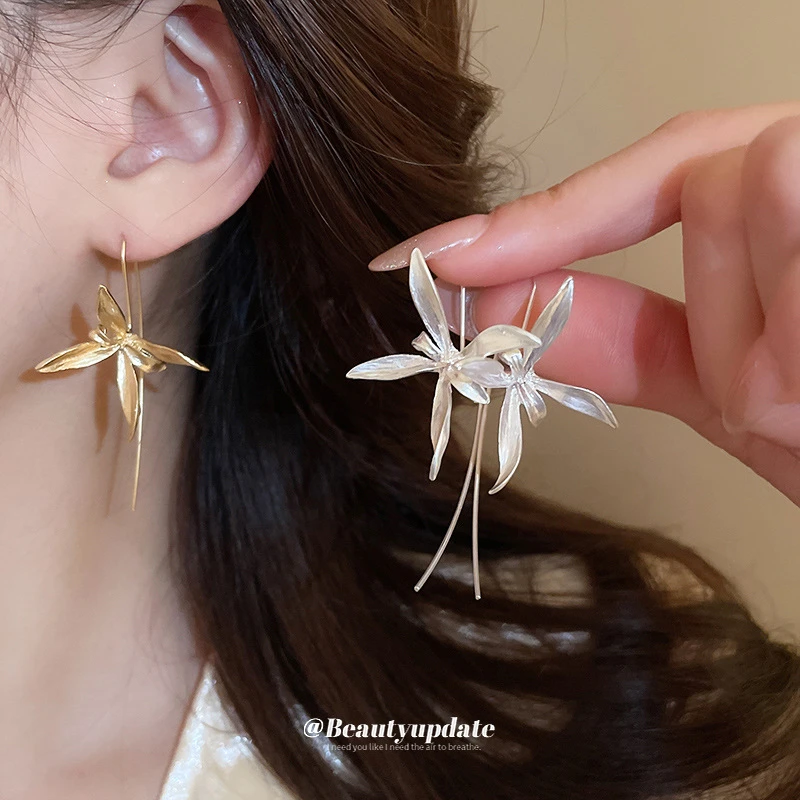 合金耳饰 鸢尾花超仙花朵耳环百搭时尚耳坠轻奢优雅通勤高级感