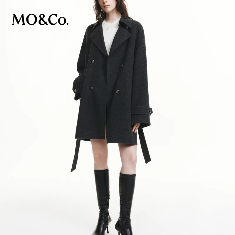【美丽诺绵羊毛】MOCO冬季复古大衣外套附腰带MBC4OVCK03
