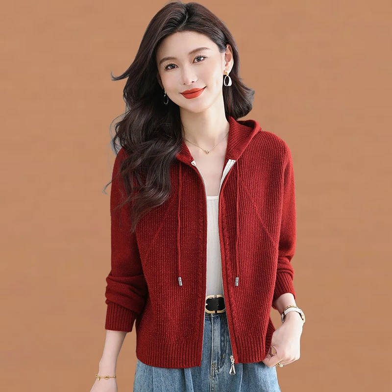 小个子短款毛衣外套女2025秋冬新款休闲连帽针织开衫上衣拉链外搭
