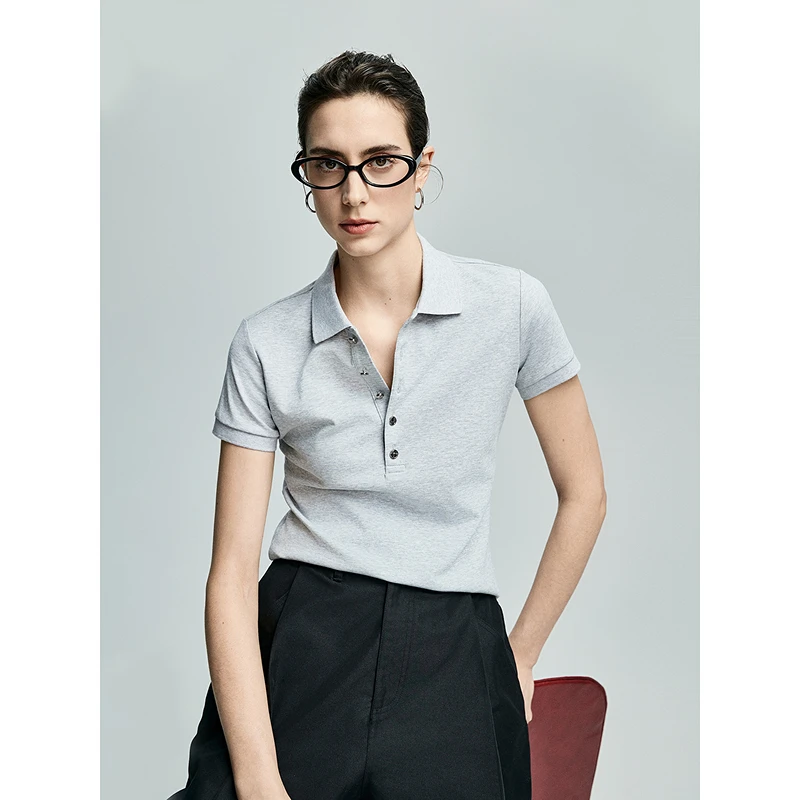 初棉50支丝芙珠地法式银扣微修身POLO衫362601014