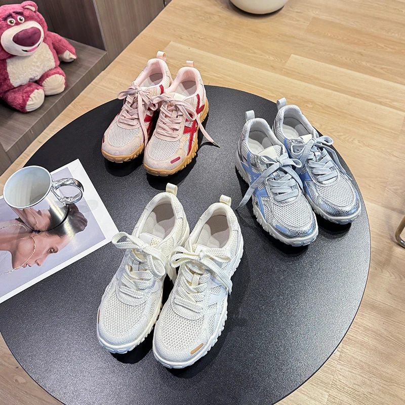 范小洛小个子厚底德训鞋女2025夏季新款百搭网面运动休闲鞋30681