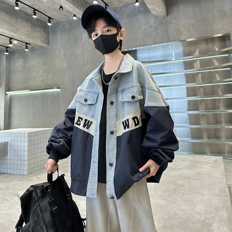 FAVMARTHA儿童套装男童春装牛仔外套2025新款中大童春季男孩痞帅